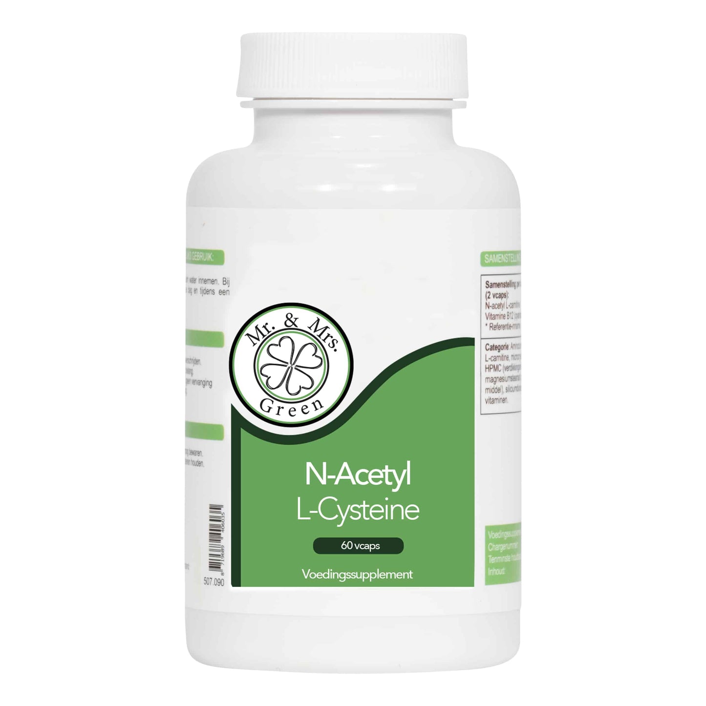N-Acetyl-L-Cysteïne (NAC) supplement van Mr. and Mrs. Green – ondersteunt antioxidantwerking en leverfunctie – precursor van glutathion in capsulevorm